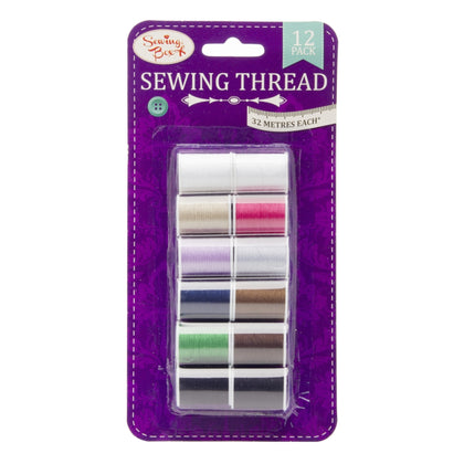 Pack of 12 Reels of Assorted Coloured Sewing Threads by Sewing Box
