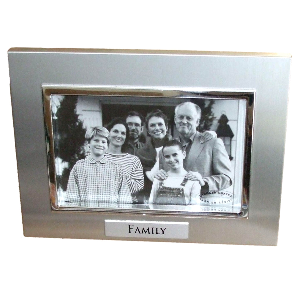 Family ' - Photo Picture Frame Gift - 6 x 4 " - Brushed Aluminium Satin Silver Colour