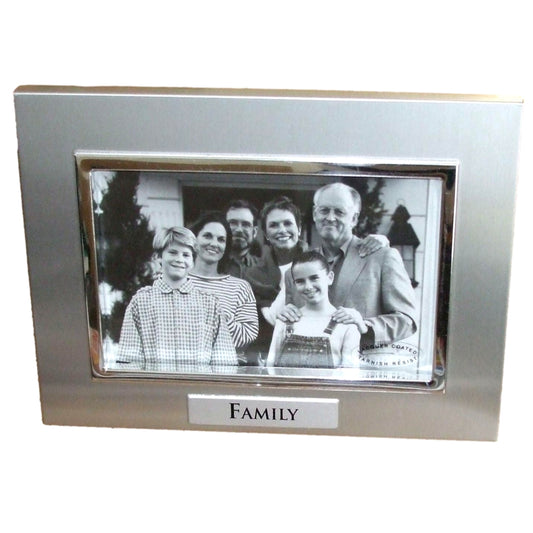 Family ' - Photo Picture Frame Gift - 6 x 4 " - Brushed Aluminium Satin Silver Colour