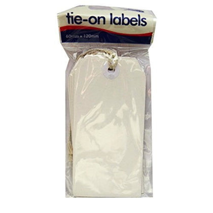Pack of 10 Large White Tie on Luggage label 60 x 120mm