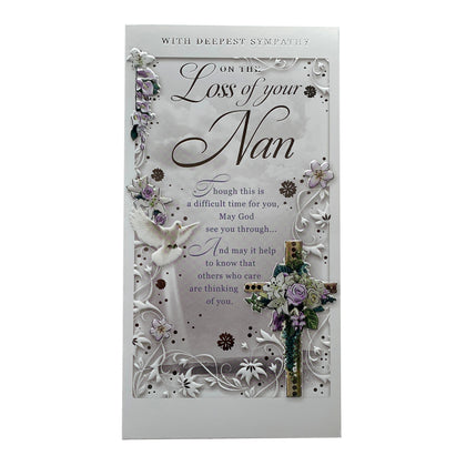 On The Loss of Your Nan Religious Cross Design Sympathy Opacity Card