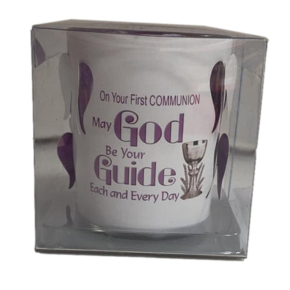 First Communion Glass Sentiment Tealight Candle Holder