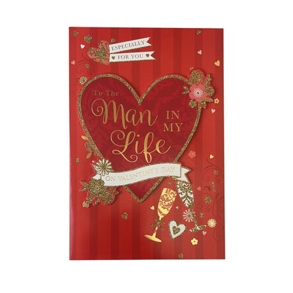 To The Man In My Life Gold Glitter Heart Design Valentine's Day Card