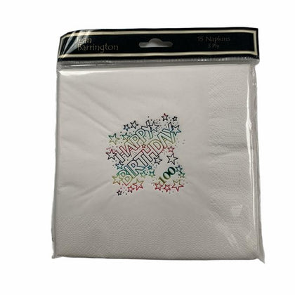Pack of 15 100th Birthday Napkins 3Ply