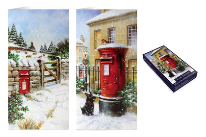 Pack of 20 Luxury Postbox Design Slim Christmas Greeting Cards