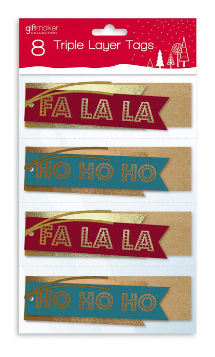 Pack of 8 Triple Layer Christmas Gift Tag