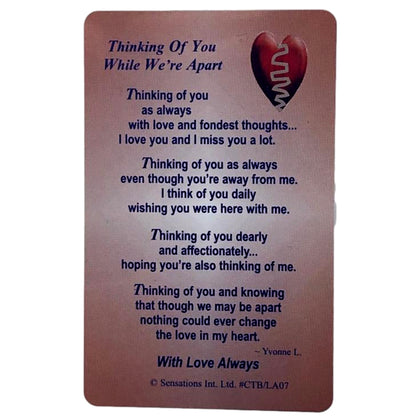 Thinking Of You While We're Apart (Miss You) ....... Sentimental Keepsake Wallet / Purse Card