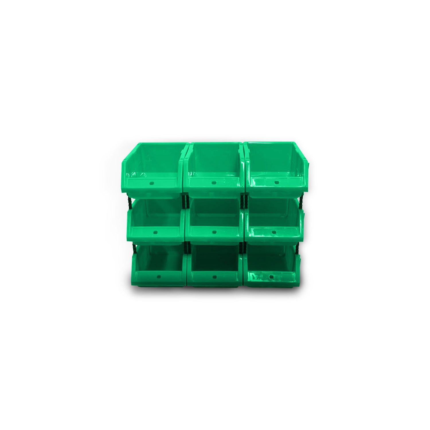 Set of 30 Stackable Green Storage Pick Bin with Riser Stands 325x210x130mm