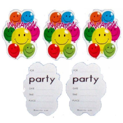 Pack of 5 Invitations Smiling Balloons Birthday Party with Envelopes