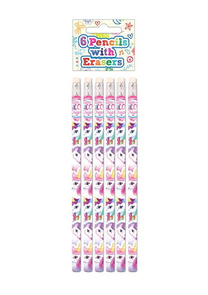 Pack of 6 Unicorn Pencils with Erasers