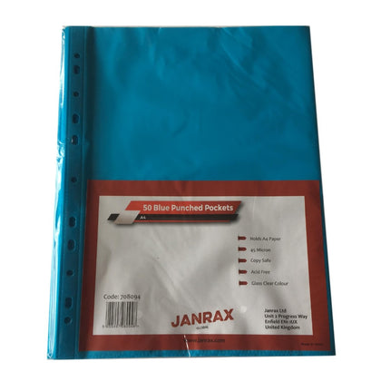 Pack of 50 A4 Blue Punched Pockets by Janrax