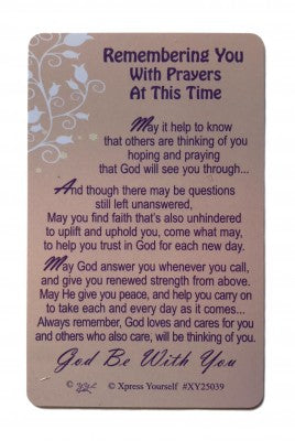 Thinking Of You Keepsake Card Remembering You With Prayers At This Time
