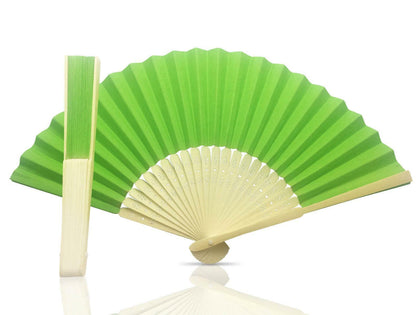 Green Paper Hand Held Bamboo and Wooden Fan