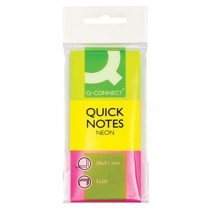 150 Sheets Quick Notes 38 x 51mm 3 Assorted Neon Coloured