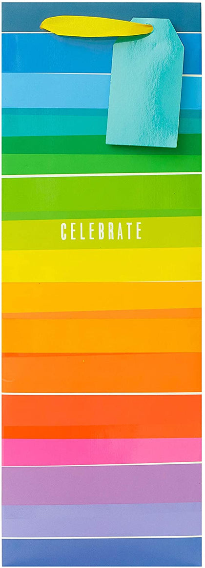 Celebrate Rainbow Stripe Bottle Size Gift Bag