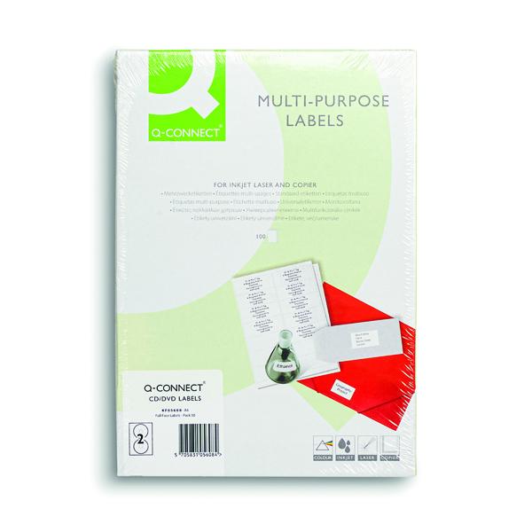 Q-Connect Full Face CD DVD Label 117 dia 2 Per Sheet White (Pack of 100) KF05608