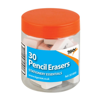 30 x White Medium Pencil Erasers