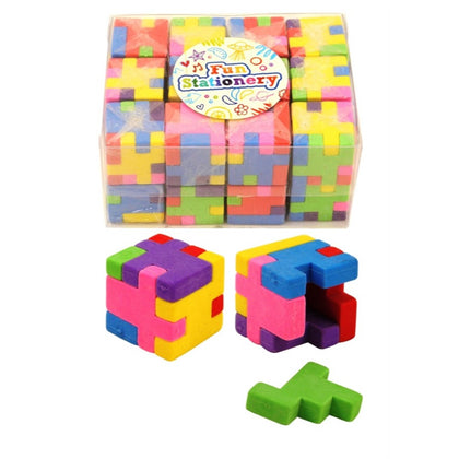 Box of 24 Fun Puzzle Cube Erasers - Rainbow Colour Stationery School