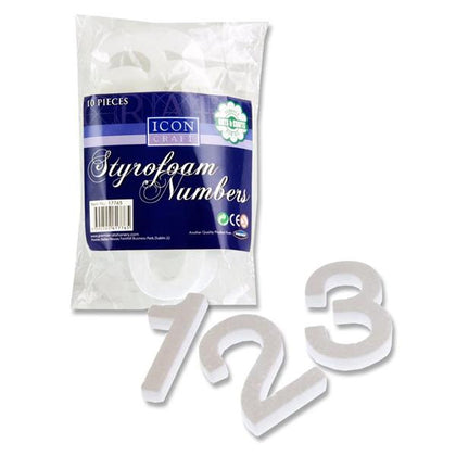 Pack of 10 Styrofoam Numbers 8cm by Icon Craft