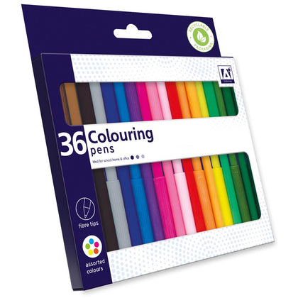 Pack of 36 Fibre Tips Colouring Pens