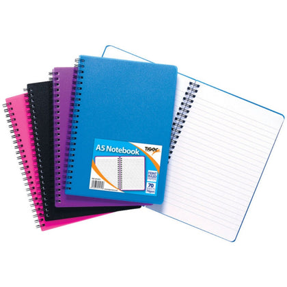 5 x A5 Twinwire Polypropylene Cover 70 Sheet Notebook