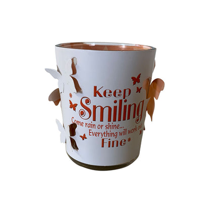 Keep Smiling Glass Sentiment Tealight Candle Holder