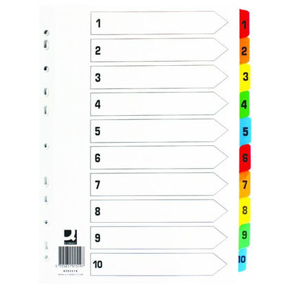 A4 White 1-10 Index Multi-punched Reinforced Board Multi-Colour Numbered Tabs
