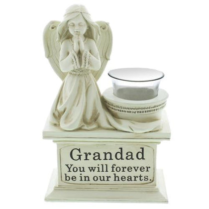 Grandad Graveside Memorial Angel Cherub Praying Kneeling with Glass T Lite Holder