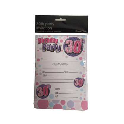 30th Birthday Party Invitations pack of 20 Invites with Envelopes Pink Femail