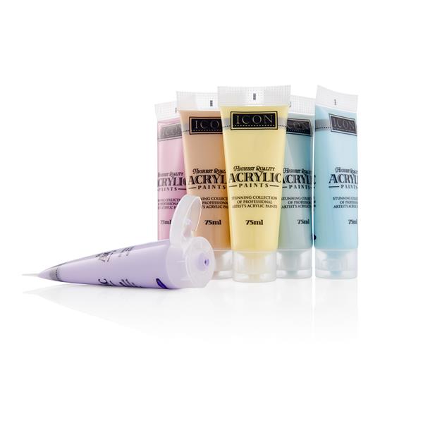 Pack of 6 Pastel Colours Acrylic Paints 75ml by Icon Art
