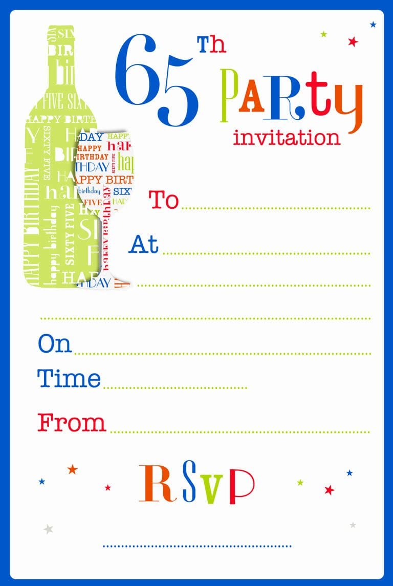65th Birthday Party Invitations Pack of 20 with Envelopes