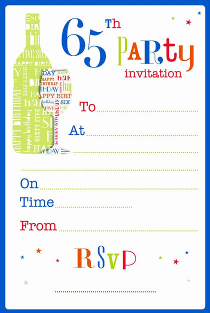 65th Birthday Party Invitations Pack of 20 with Envelopes