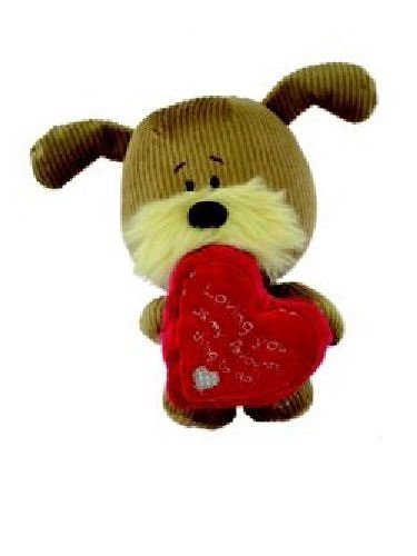 Lots of Woof Woof Soft Toy Dog Holding a Heart Loving You