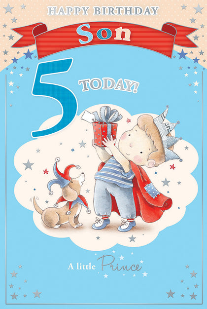 Today You're 5 Little Boy and Bear Design Son Candy Club Birthday Card