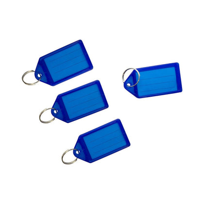 Pack of 50 Large Blue Identity Tag Key Rings - Sliding Fob Keyrings Coloured