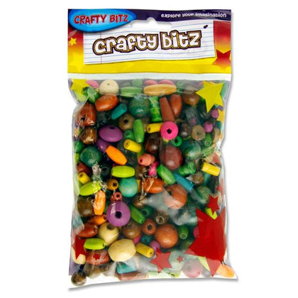 Pack of 100g Assorted Coloured Wooden Beads by Crafty Bitz
