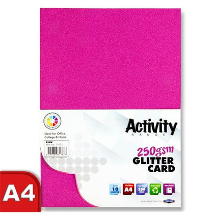 Pack of 10 Sheets A4 Pink 250gsm Glitter Card by Premier Activity