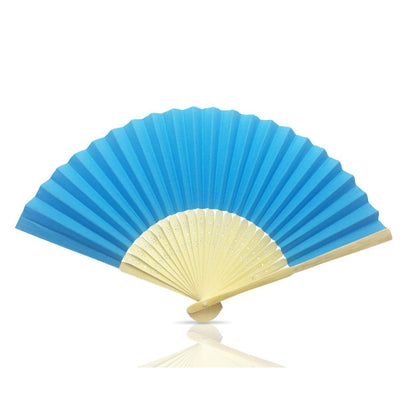 Blue Paper Hand Held Bamboo and Wooden Fan