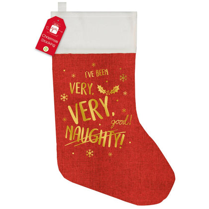 Red Christmas Hessian Stocking With Gold Print