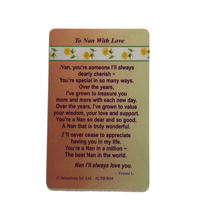 To Nan With Love ....Wallet Card (Sentimental Keepsake Wallet / Purse Card)