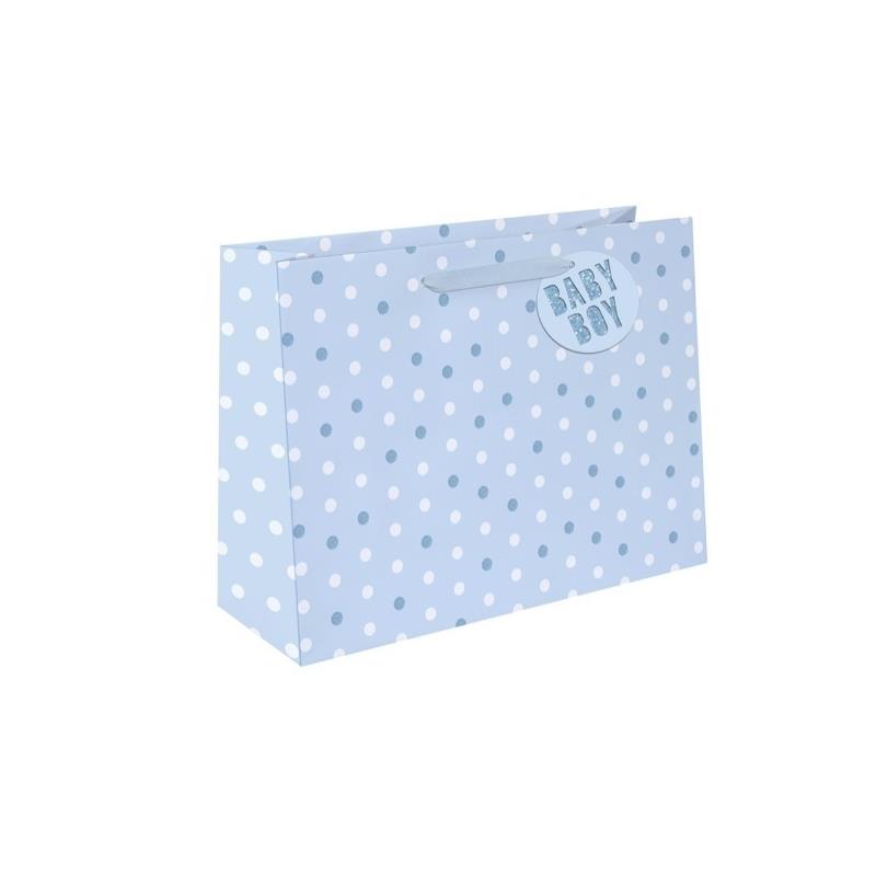 Pack of 12 Blue Dot Design Medium Baby Boy Shopper Gift Bags