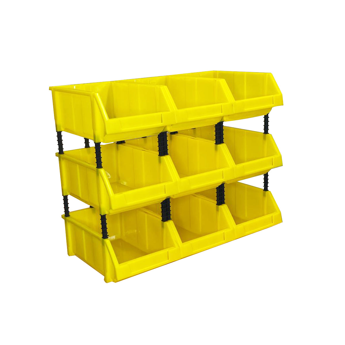 Set of 30 Stackable Yellow Storage Pick Bin with Riser Stands 400x245x154mm