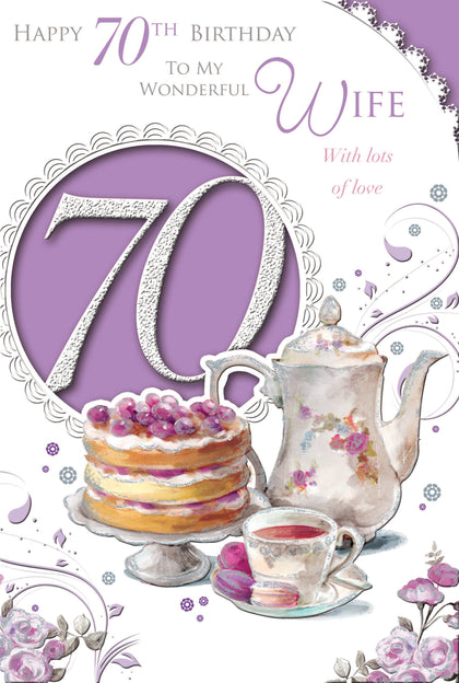 Happy 70th Birthday To My Wonderful Wife Tea Time Design Celebrity Style Card