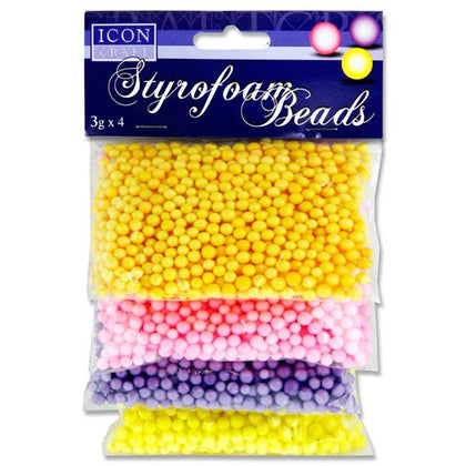 Pack of 4 x 3g Assorted Coloured Styrofoam Beads by Icon Craft