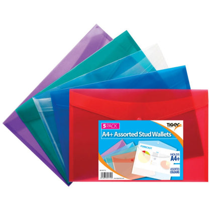 Pack of 5 A4+ Coloured Document Wallets