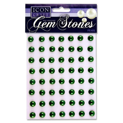 Pack of 56 Pearl Green Self Adhesive 10mm Gem Stones by Icon Craft