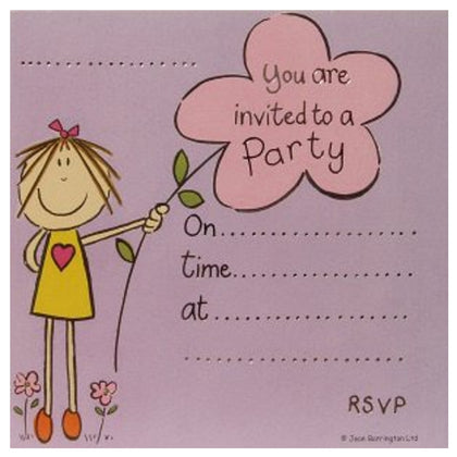 Pack of 10 Girls Party Invitation Cards (Girl with Flower)