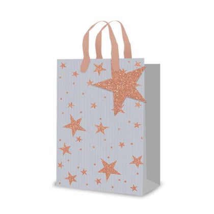 Pack of 12 Grey Christmas Perfume Size Gift Bags With Star Design