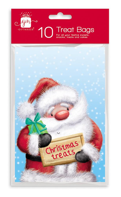 Pack of 10 Santa Design Christmas Treat Twist Bags