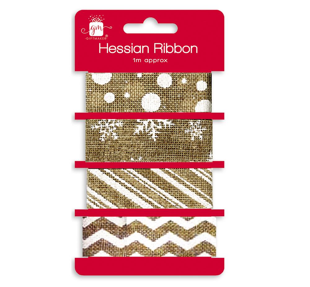 Pack of 4 Assorted 1m Christmas Hessian Ribbions– Choice Wholesale